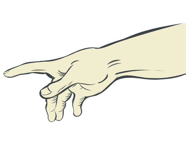 Outra versão da ilustração de mãos estilo "A Criação de Adão".