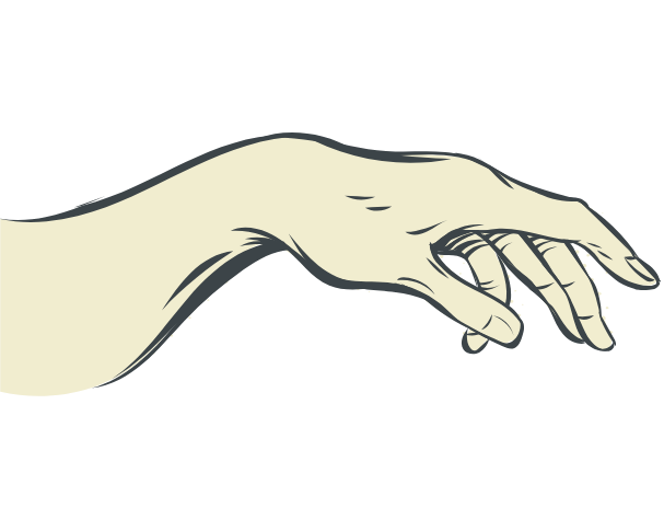 Ilustração de mãos estilo "A Criação de Adão".