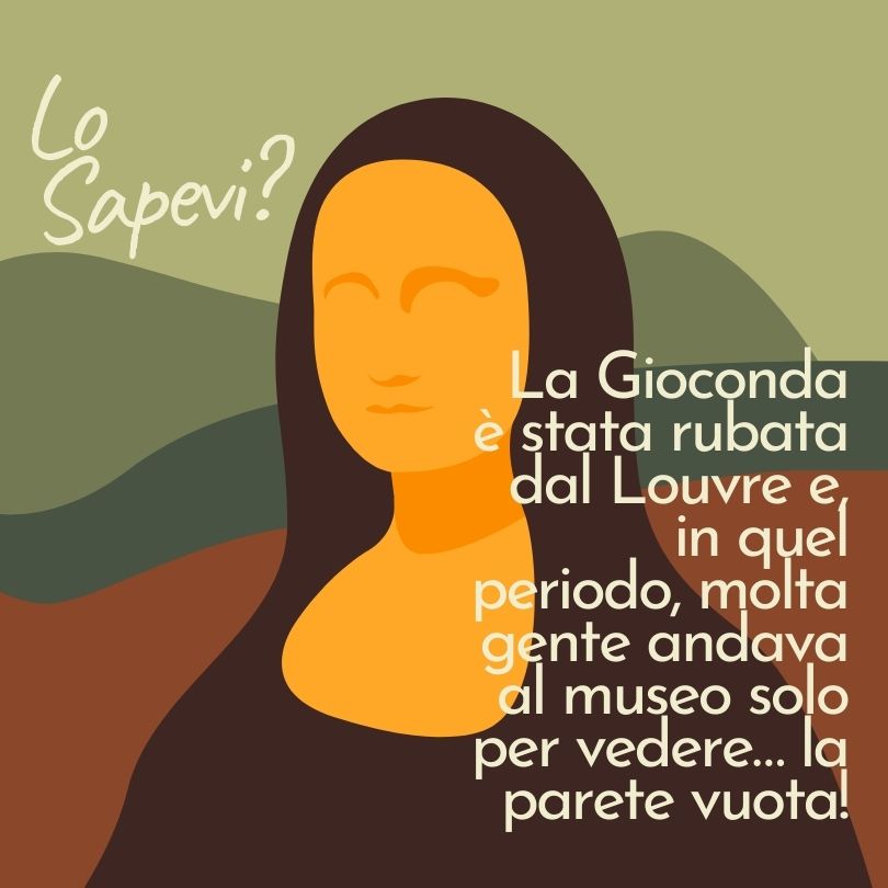 Ilustração da Mona Lisa com texto “Lo Sapevi?”.